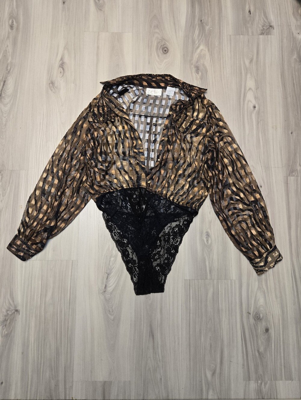 VINTAGE CACHÉ METALLIC GOLD & BRONZE STUDDED BODYSUIT